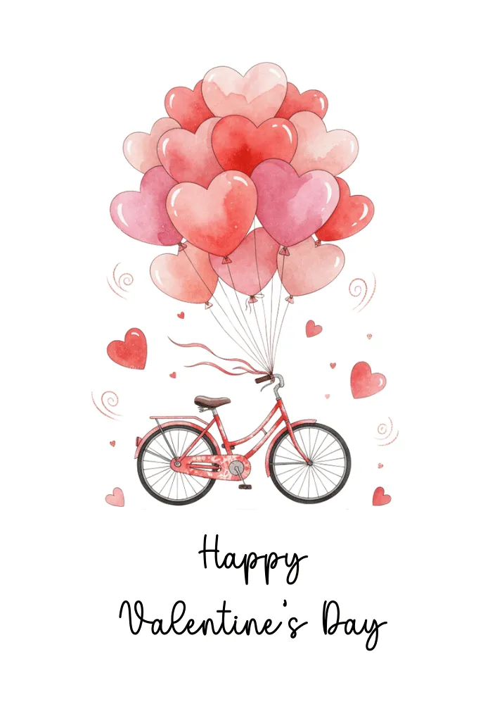 Happy Valentine's Card - Bicycle with Balloons