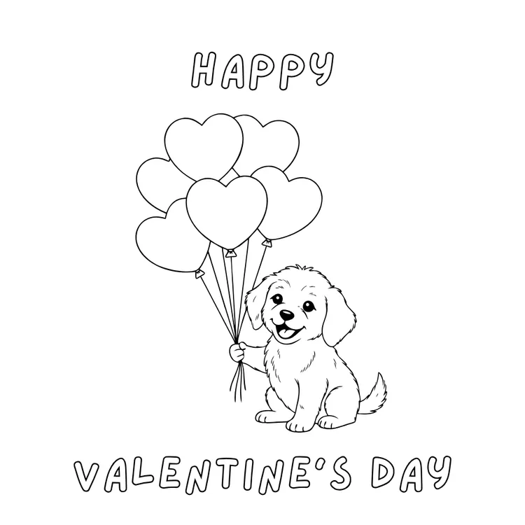 Cute Dog with Heart Balloons to Color