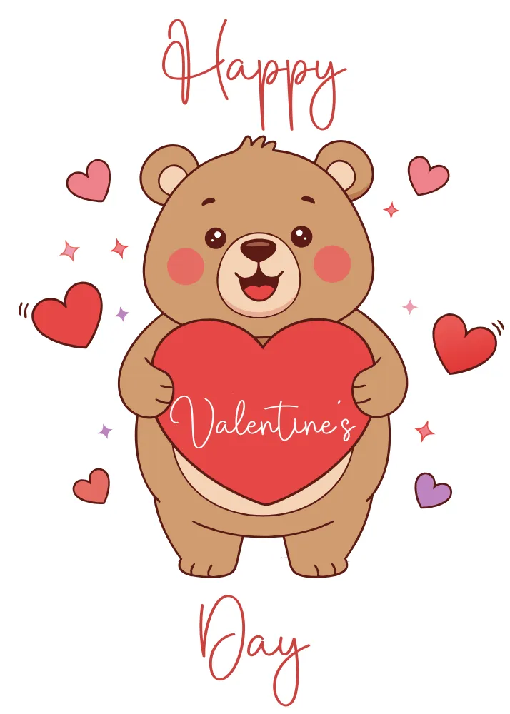 Bear Holding Heart For Valentine's Day Greeting