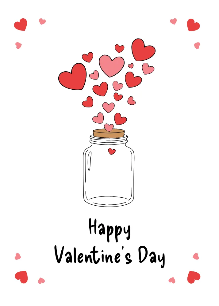 Hearts Floating from a Jar Valentine Card
