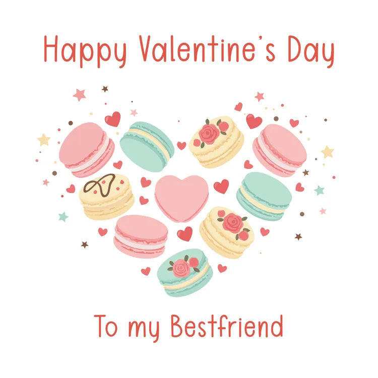 Cute Macarons in Heart-Shaped Valentine Card
