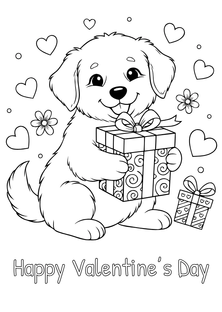 Cute Gog with Gift to Color