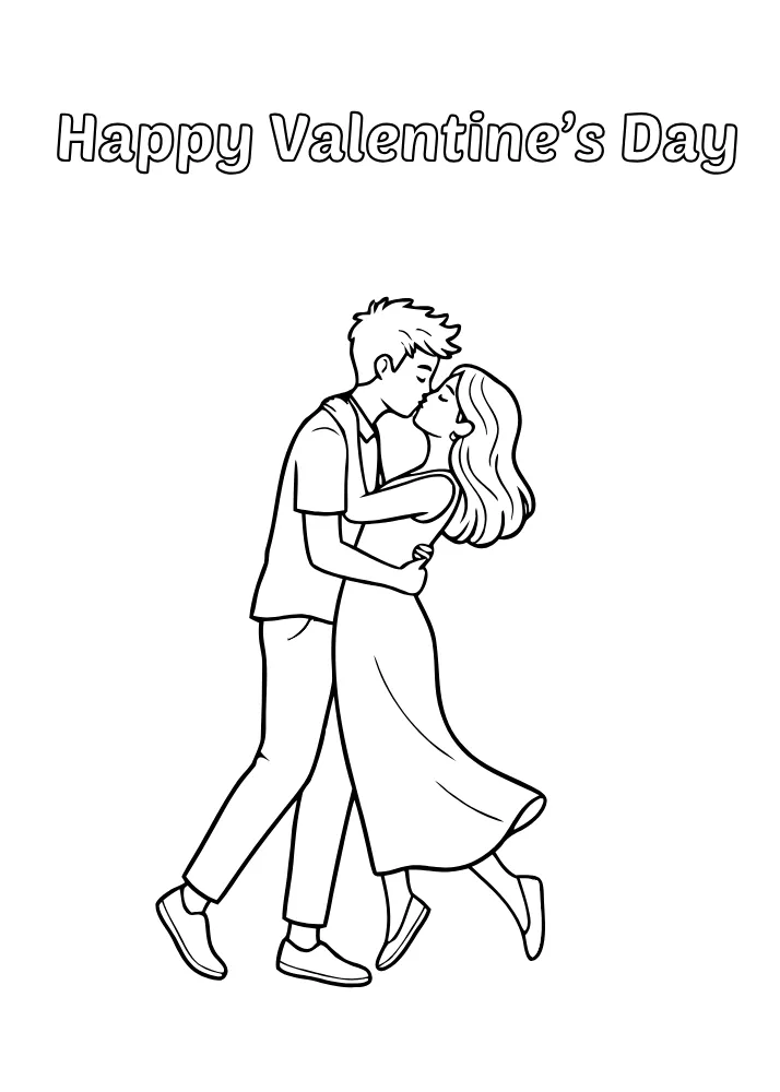 Young Couple Kisses Coloring Card