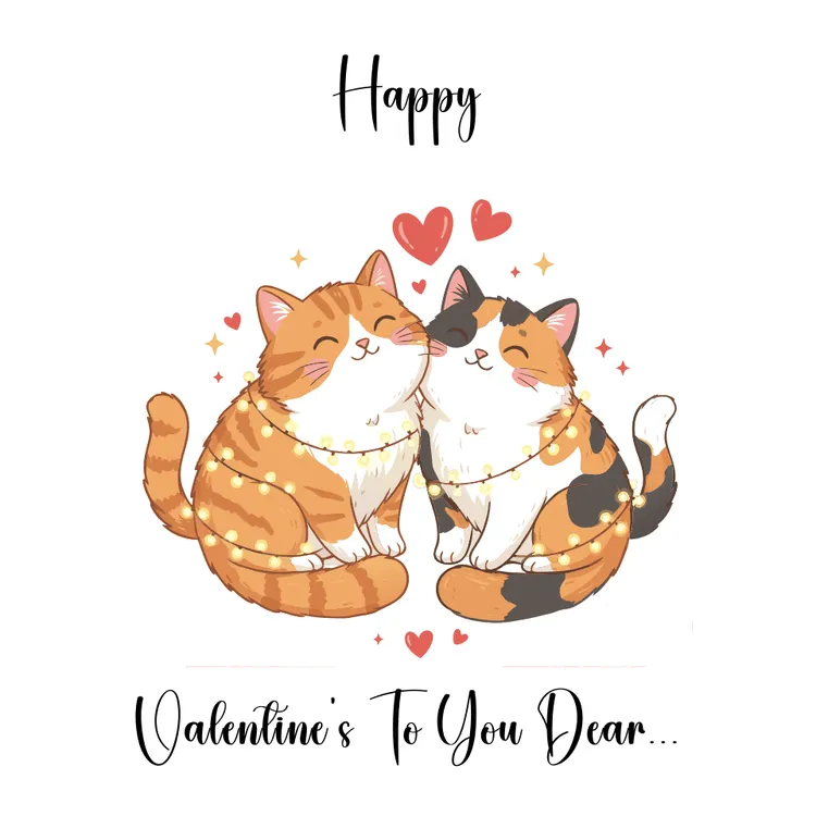 Two Lovely Cats With Hearts Valentine's Day Card