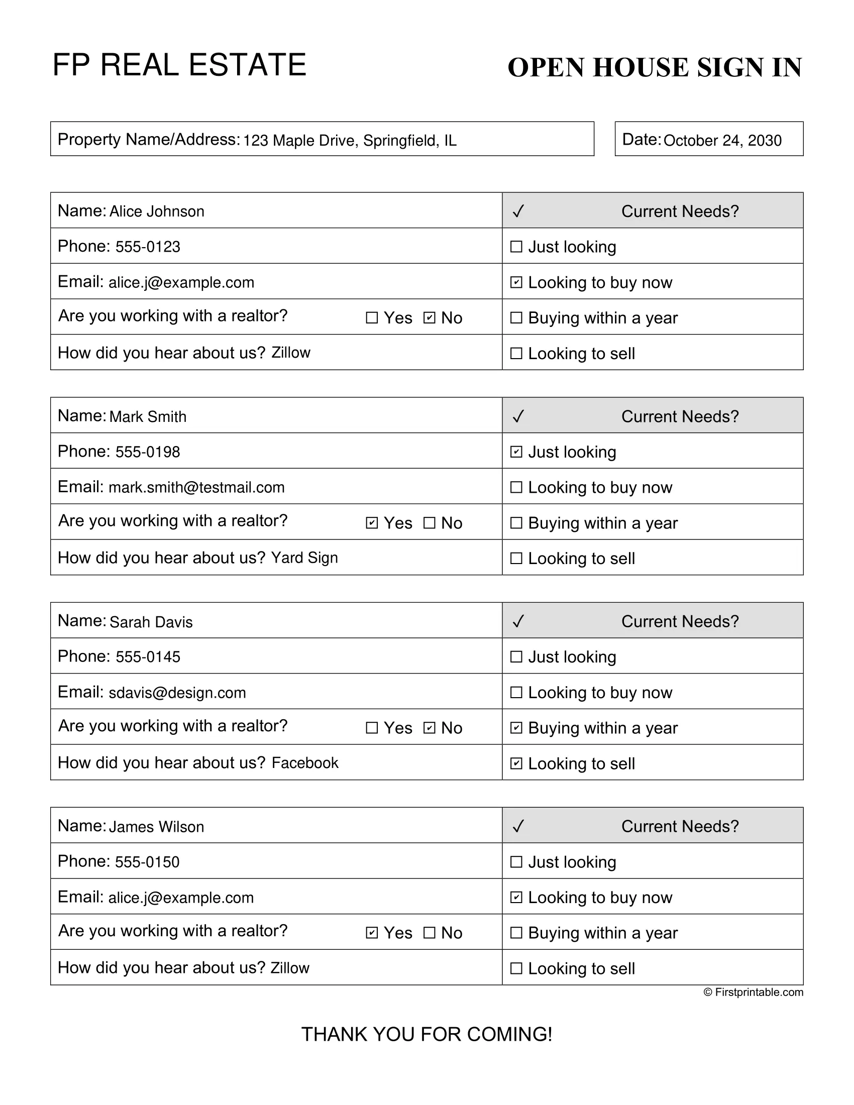 Sample Open House Sign in Sheet Sample Open House Sign in Sheet