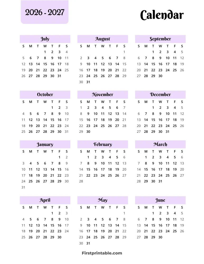 Yearly School Calendar Template 01