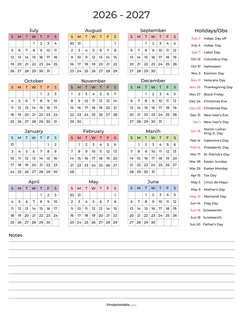 Yearly School Calendar Template 02