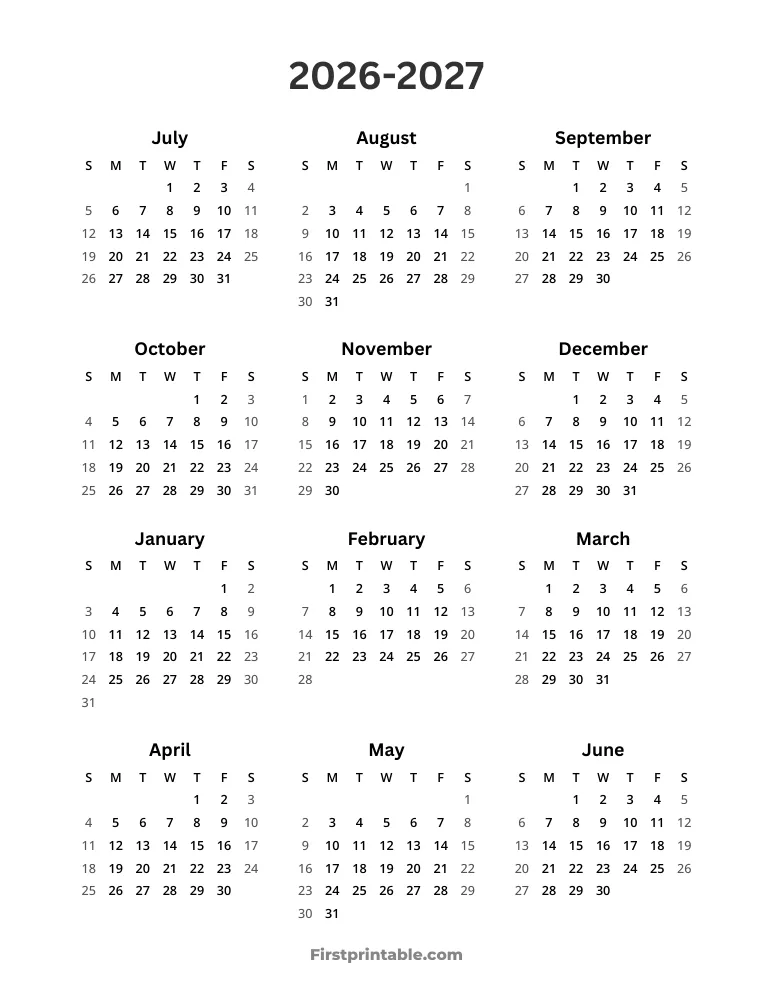 Yearly School Calendar Template 06