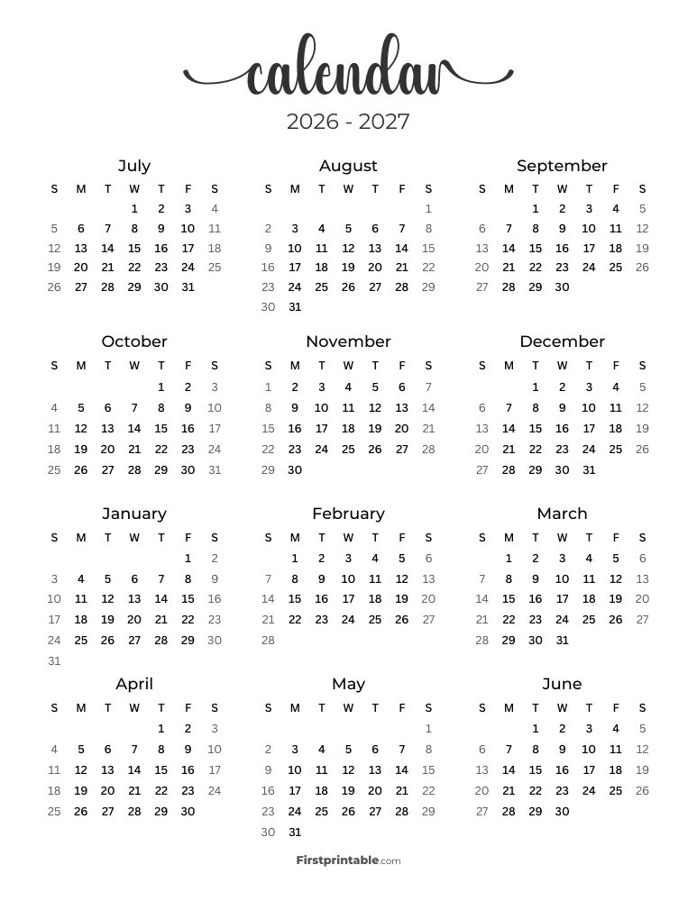 Yearly School Calendar Template 07