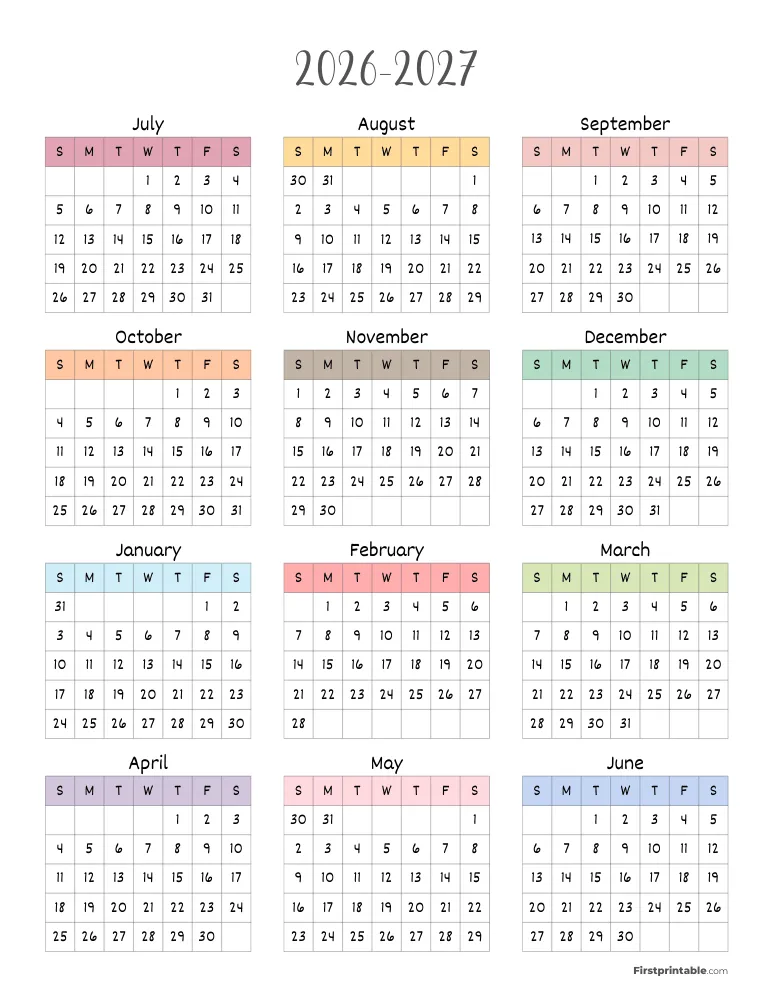 Yearly School Calendar Template 08