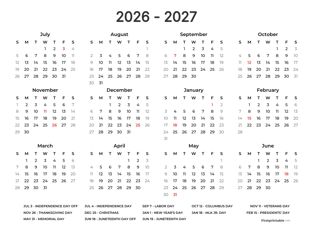 Yearly School Calendar Template 22