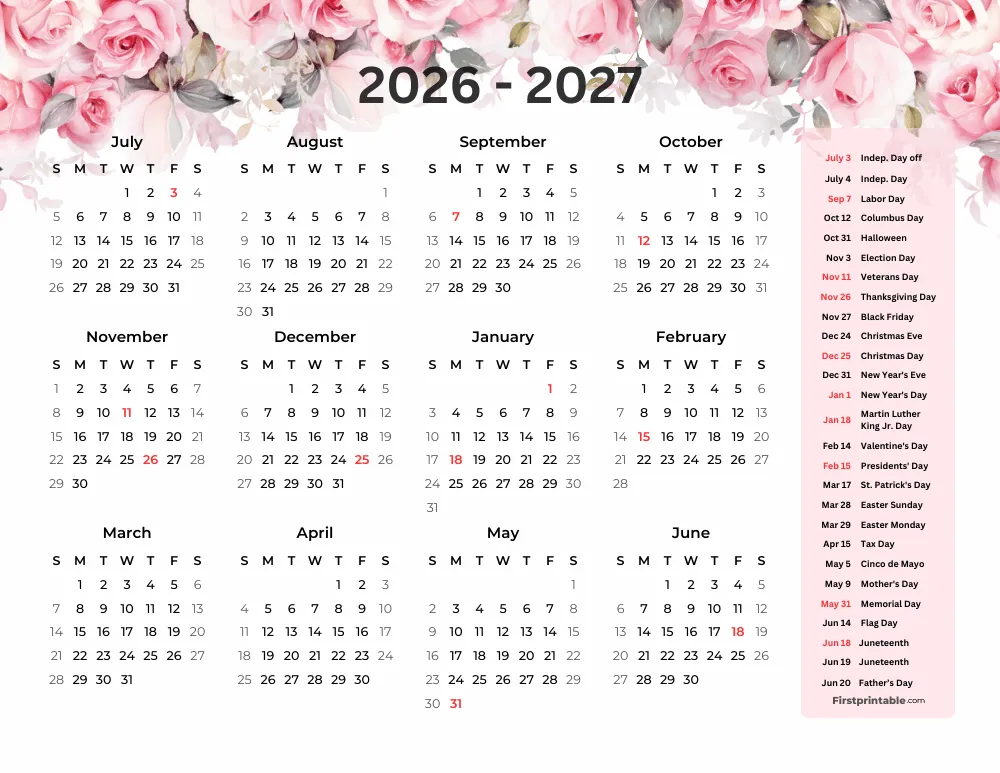 Yearly School Calendar Template 28