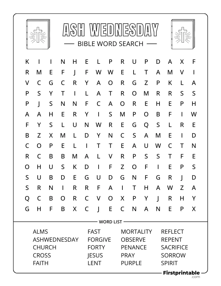 Ash Wednesday Word Search