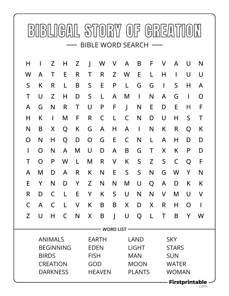 Biblical Story of Creation Word Search