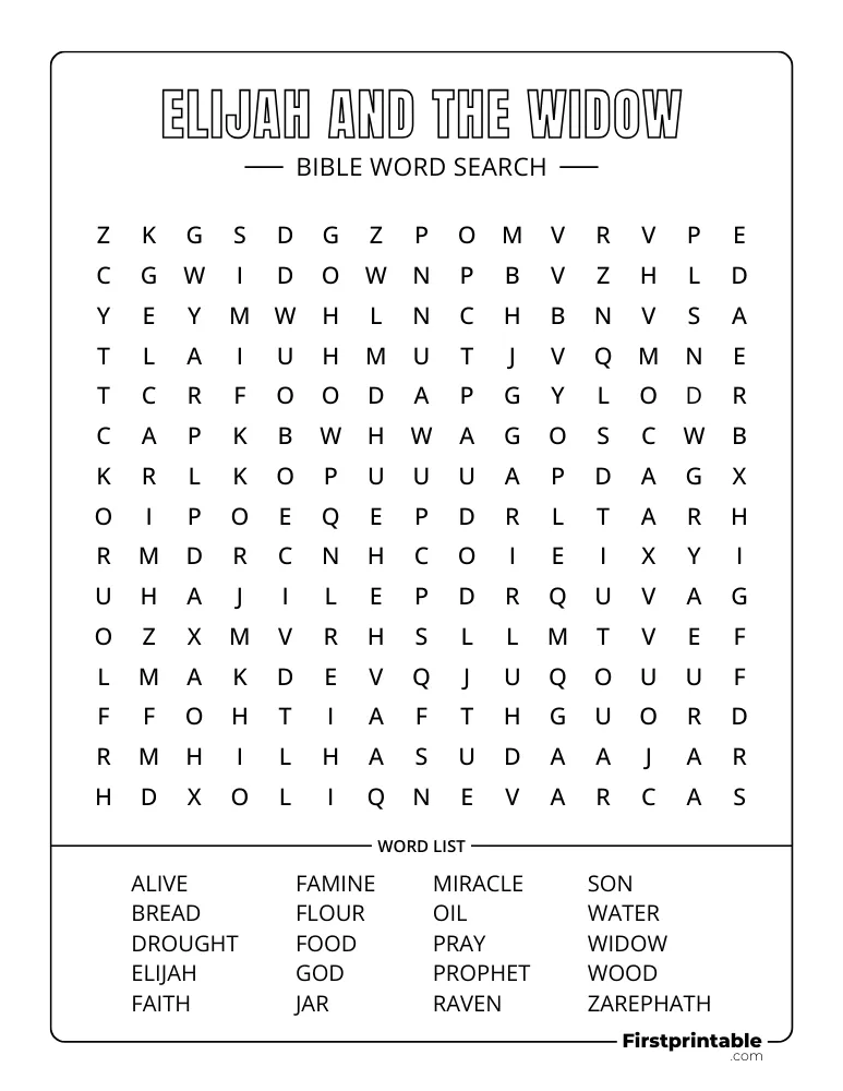 Elijah and the Widow Word Search