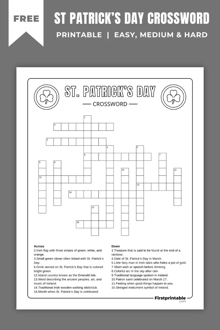 St Patrick’s Day Crossword Puzzles | Free PDF Printables