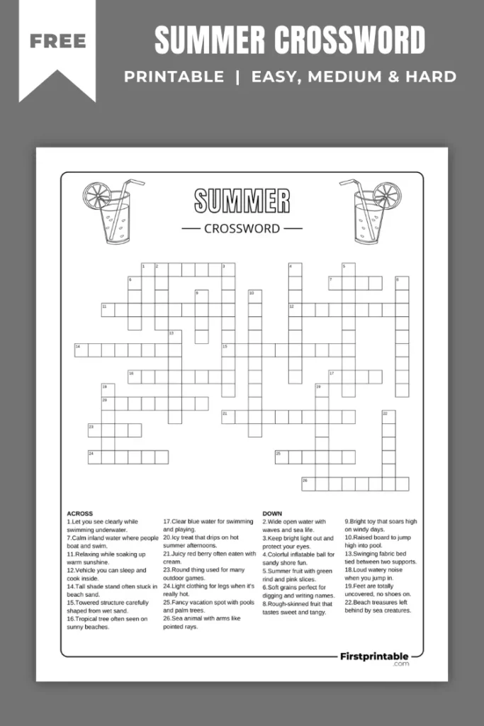 Summer Crossword Puzzles | Free PDF Printables