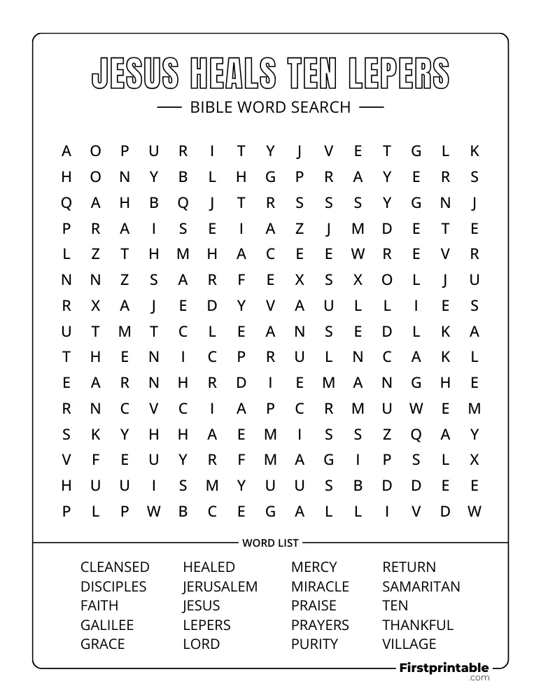 Jesus Heals Ten Lepers Word Search