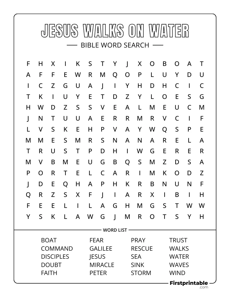 Jesus Walks on Water Word Search