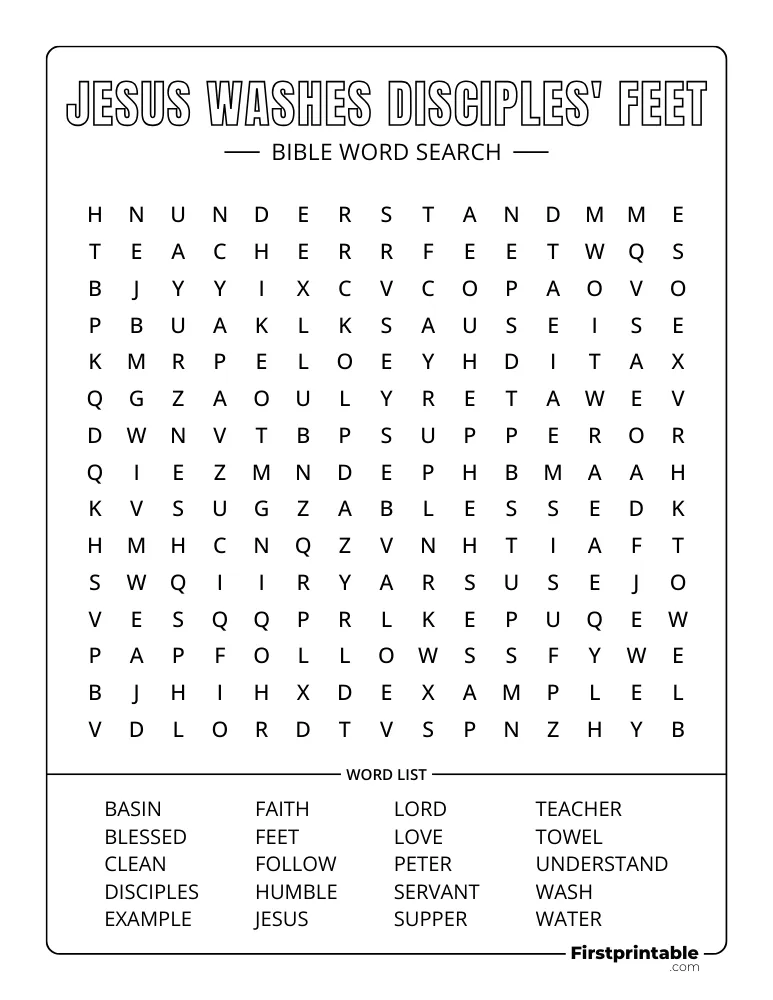 Jesus Washes Disciples' Feet Word Search