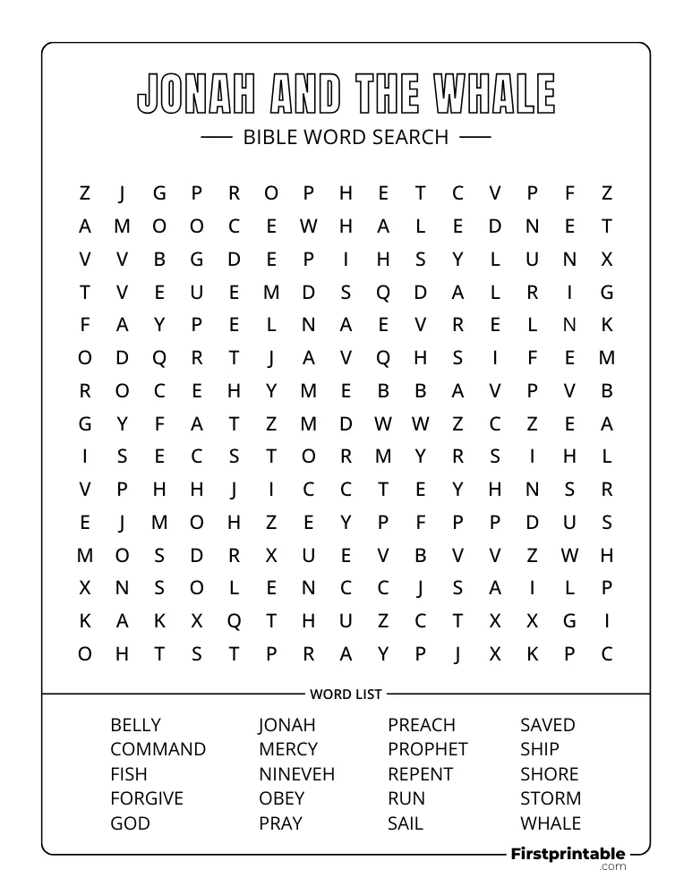 Jonah and the Whale Word Search