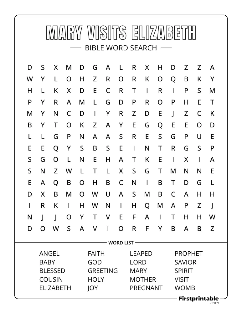 Mary Visits Elizabeth Word Search