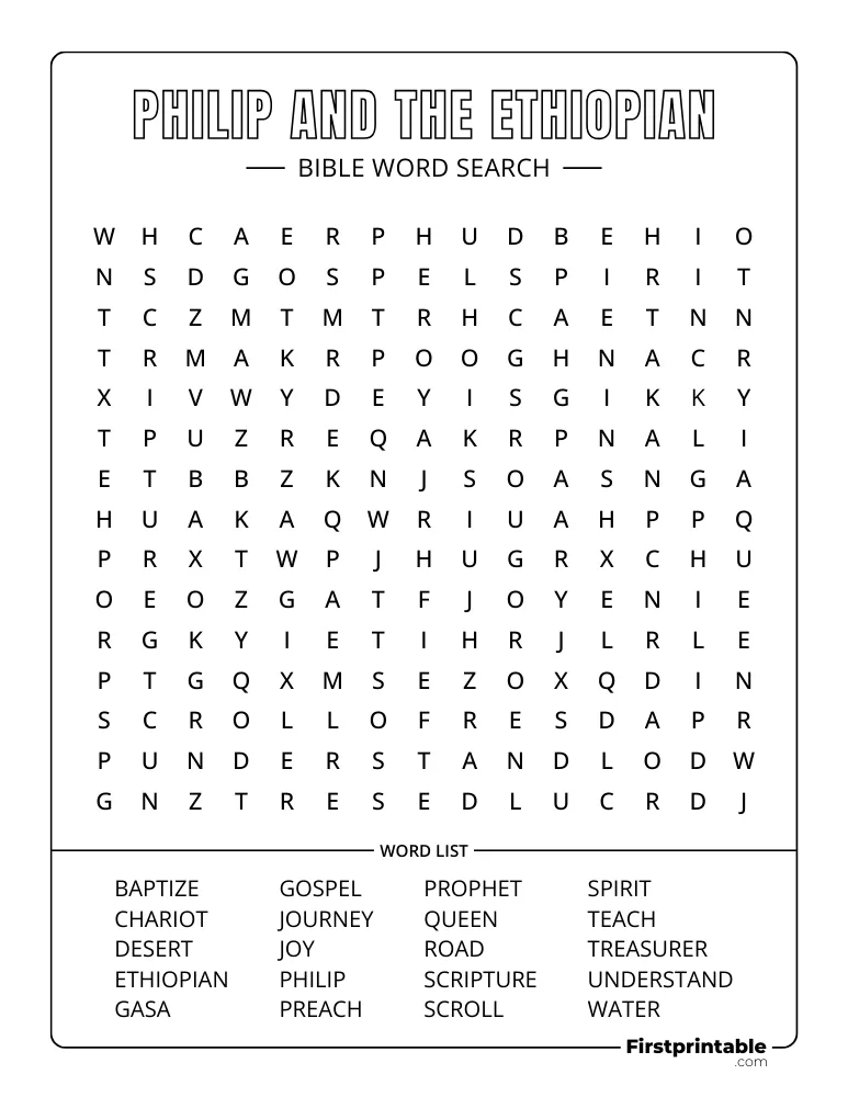 Philip and the Ethiopian Word Search