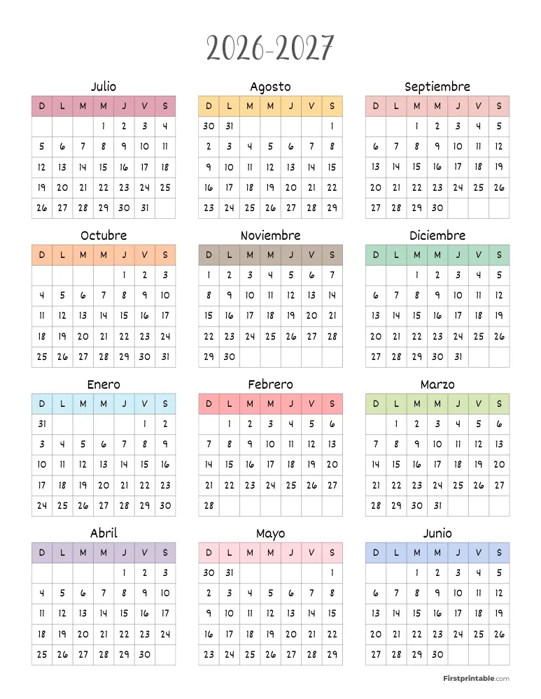 Plantilla de calendario anual escolar 08