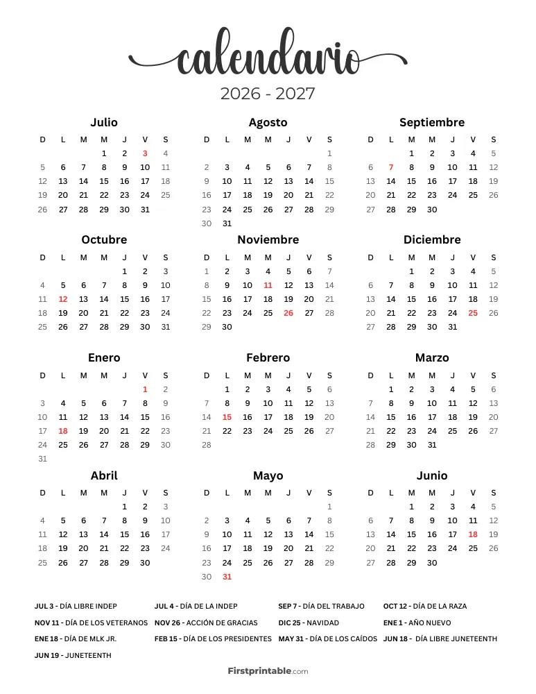 Plantilla de calendario anual escolar 09