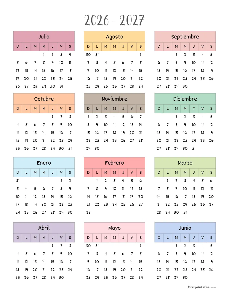 Plantilla de calendario anual escolar 15
