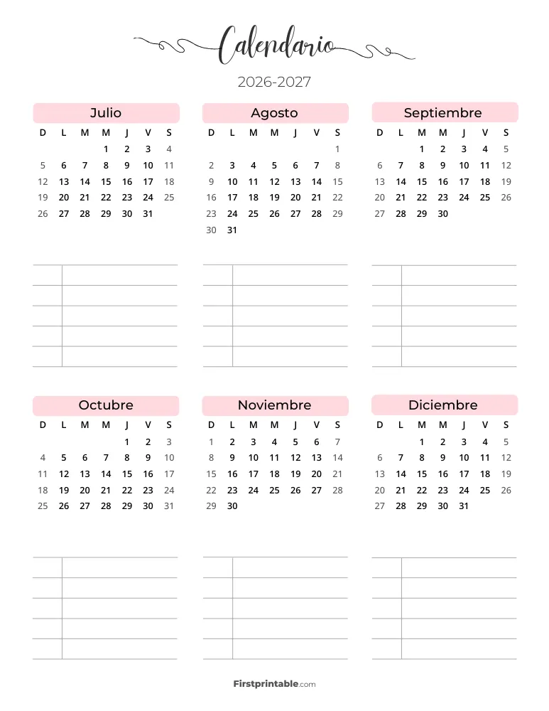 Planificador del año escolar 2026–2027 (Página 1)