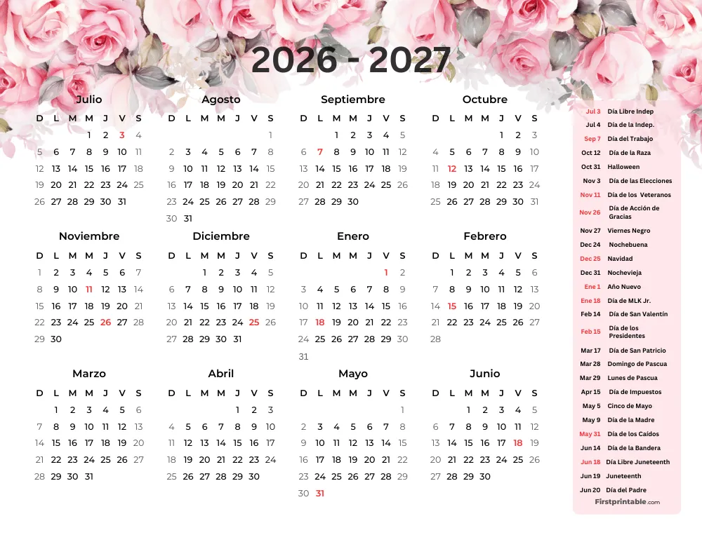 Plantilla de calendario anual escolar 28