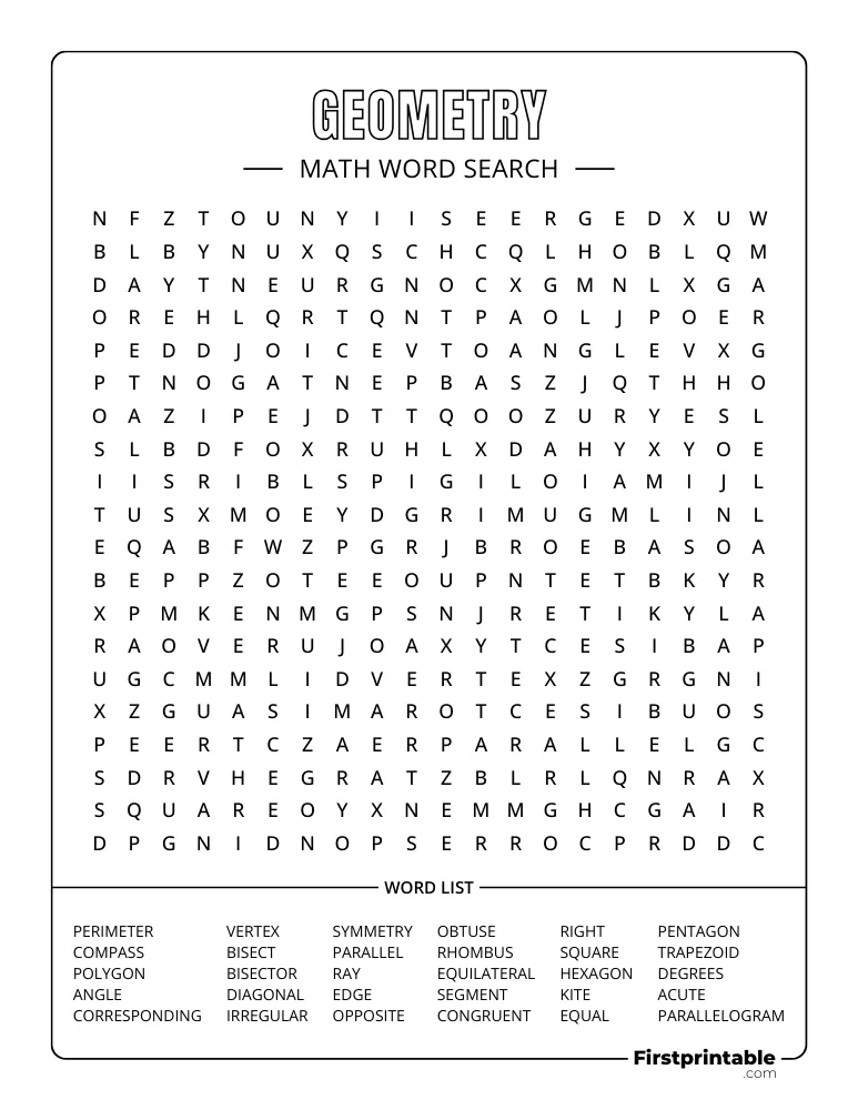 Math Word Search - Geometry - Hard 04