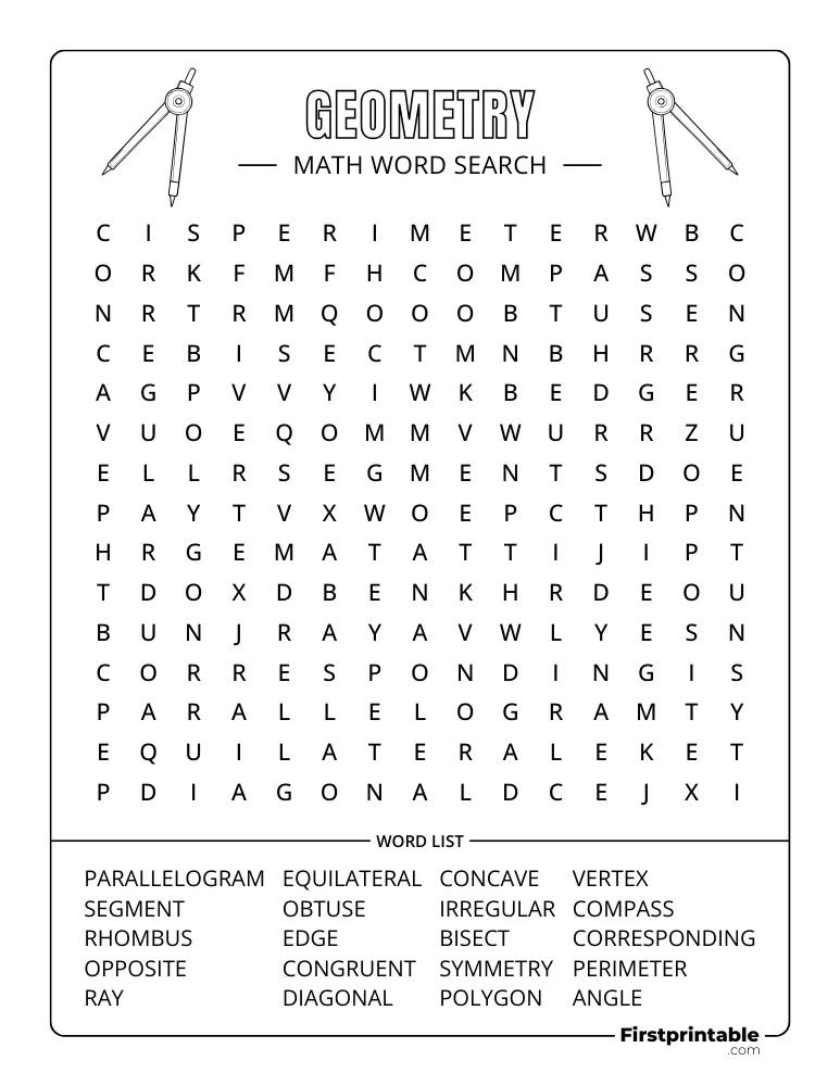 Math Word Search - Geometry - Medium 04