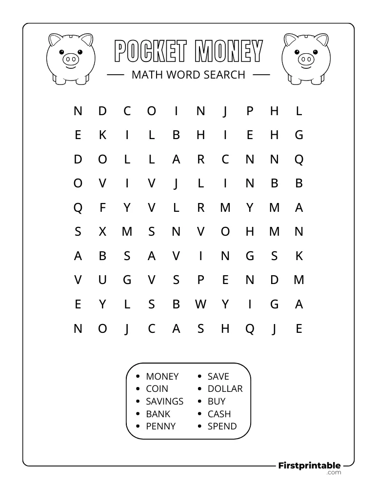Math Word Search - Money - Easy 03
