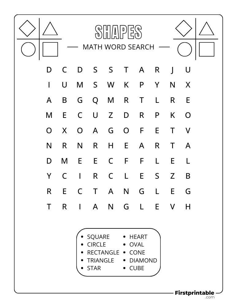 Math Word Search - Shapes - Easy 02