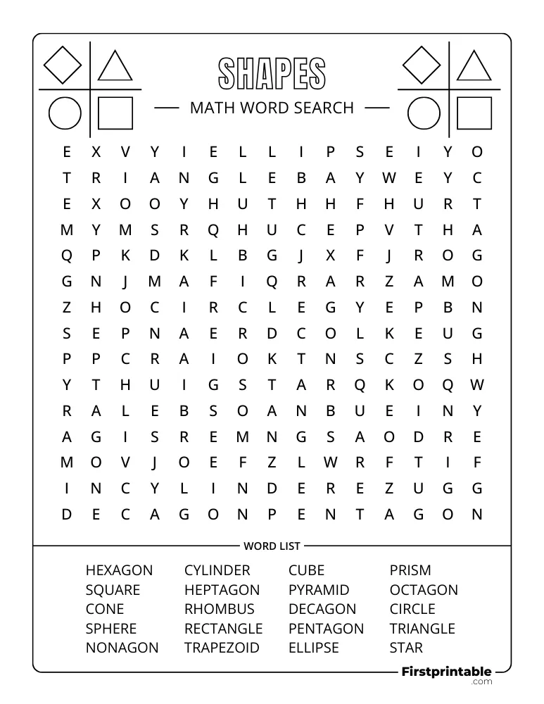 Math Word Search - Shapes - Medium 03