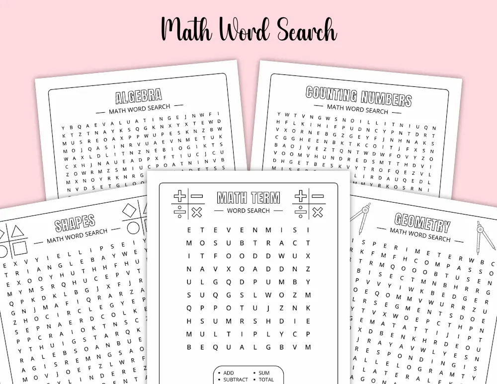Printable Math Word Search