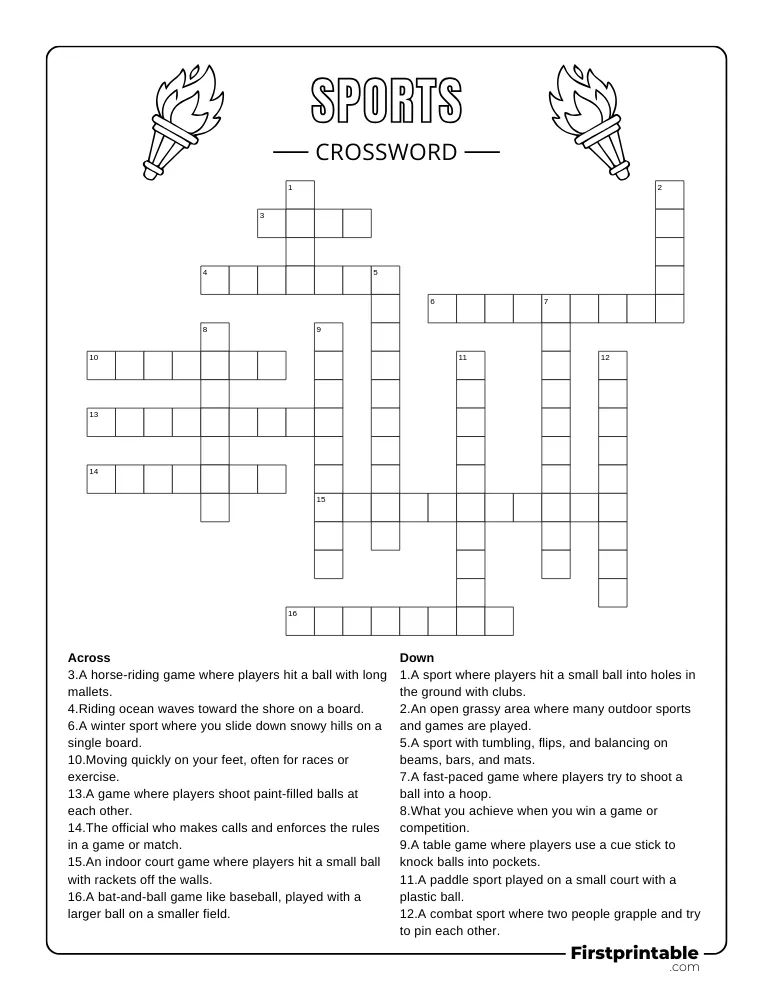 Sports Crossword - Medium 02