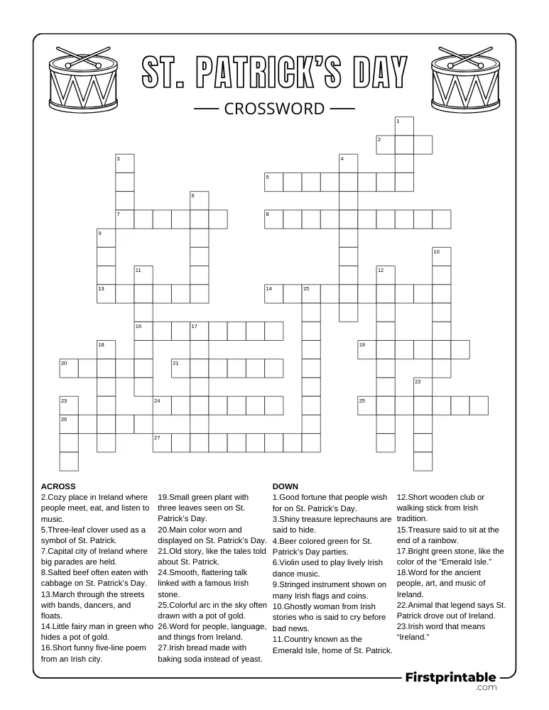 St. Patrick's Day Crossword - Hard 01
