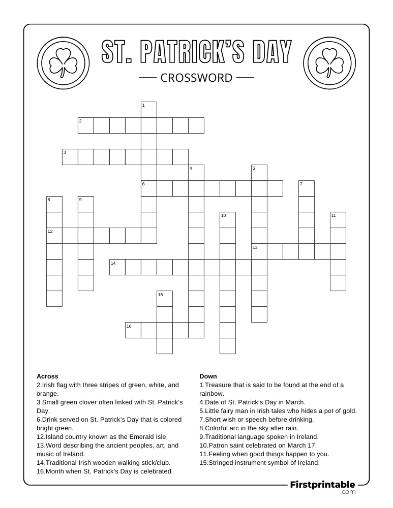 St. Patrick's Day Crossword - Medium 01