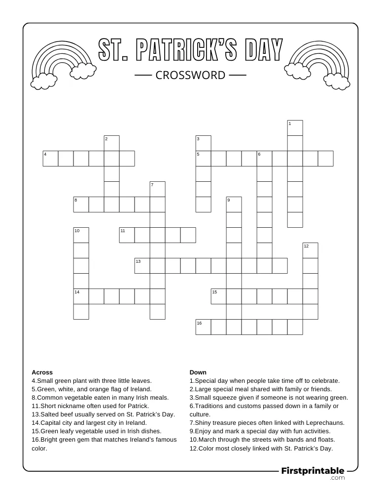 St. Patrick's Day Crossword - Medium 02