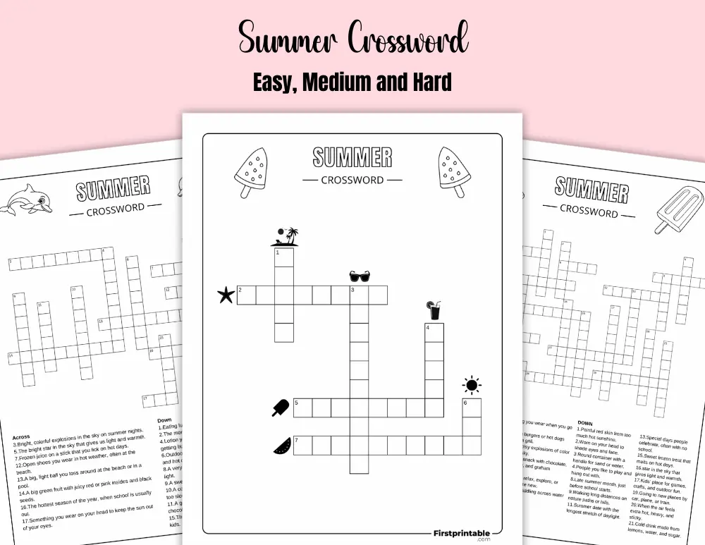 Printable Summer Crossword Printable Summer Crossword