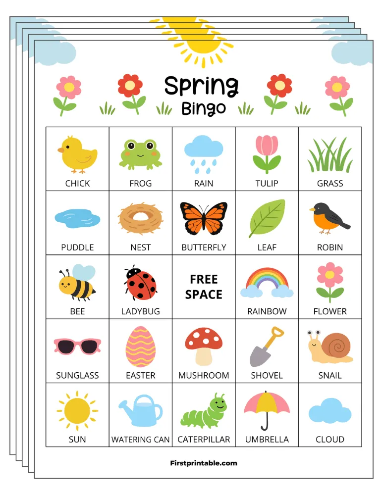 Spring Bingo Cards 01 - Half Page - 5x5 (30 Cards)