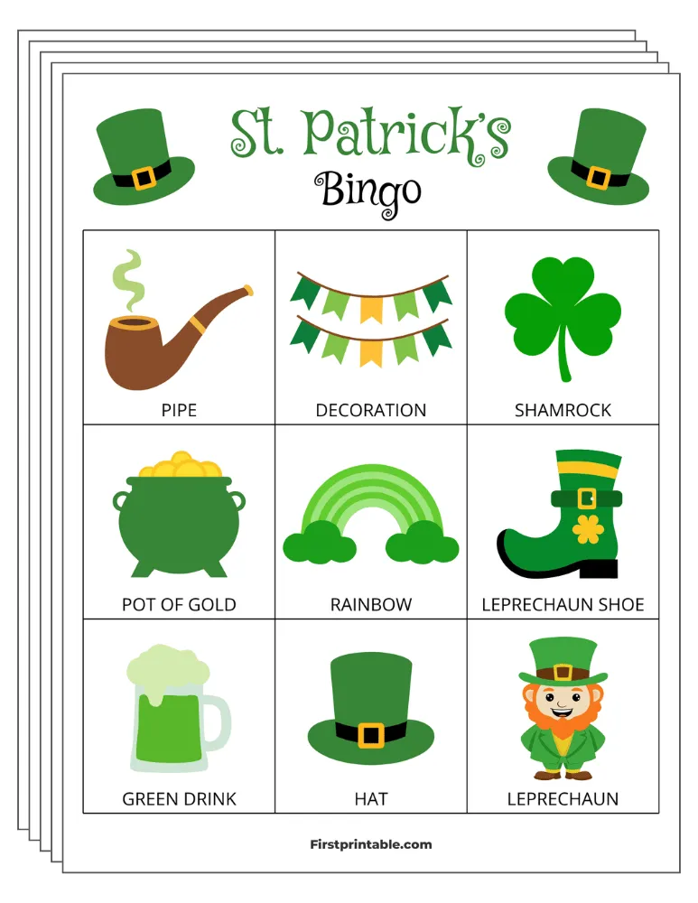 St Patrick's Day Bingo Cards 01 - Half Page - 3x3 (30 Cards)