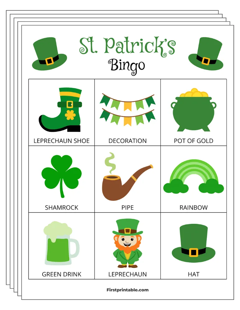 St Patrick's Day Bingo Cards 01 - 3x3 (30 Cards)