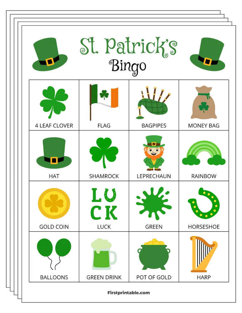 St Patrick's Day Bingo Cards 01 - 4x4 (30 Cards)