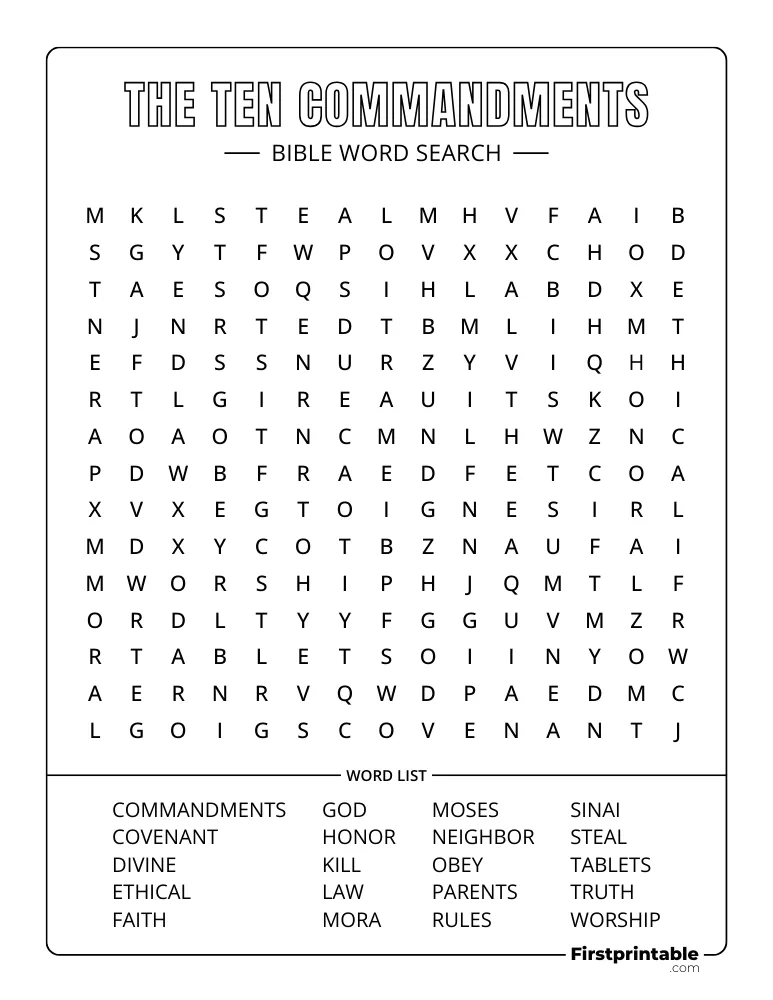 The Ten Commandments Word Search