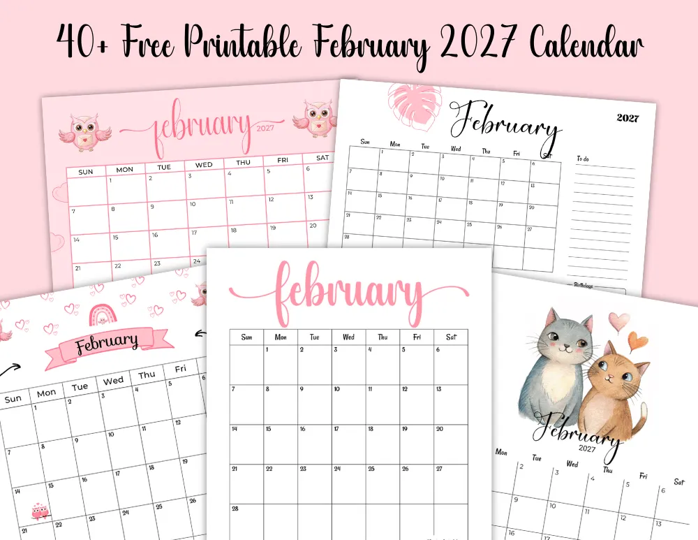 40+ Free Printable February 2027 Calendar 40+ Free Printable February 2027 Calendar