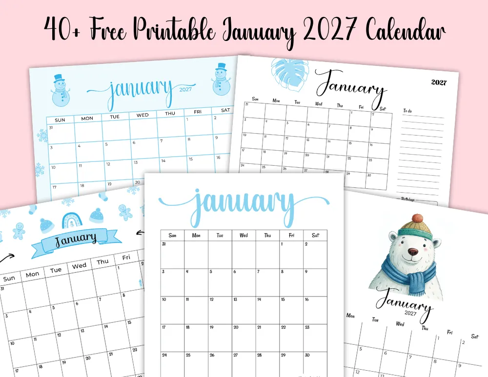 40+ Free Printable January 2027 Calendar 40+ Free Printable January 2027 Calendar